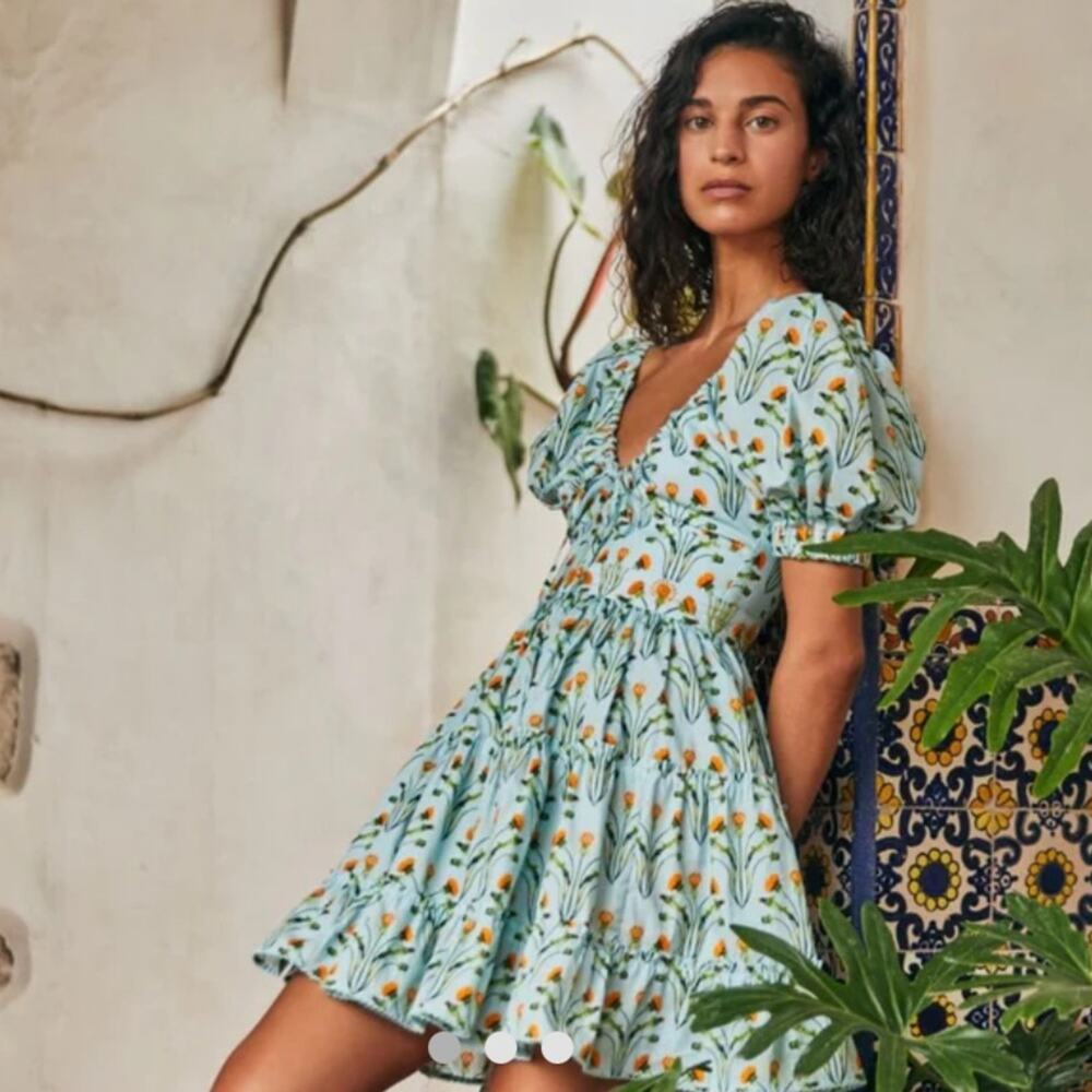 AGUA BY AGUA BENDITA Manzanilla floral print cotton poplin mini dress‎ sz M